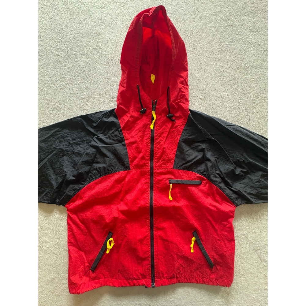 Marlboro Mens Red Black Colorblock Hooded Windbreaker Jacket Size L